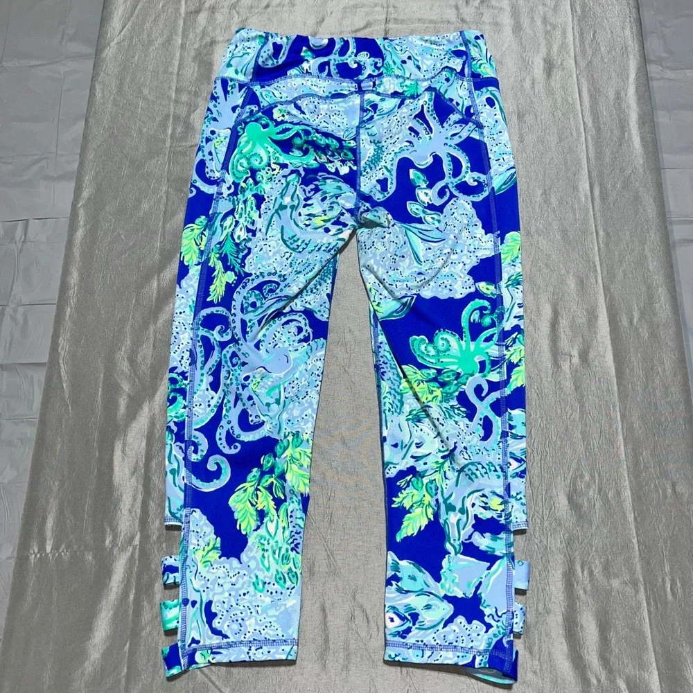 Lilly Pulitzer Luxletic Octopus Print Cropped Leggings Blue Green Cutout Mens M